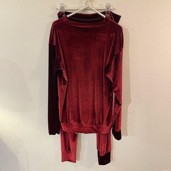 Laina Rauma SET Small top bottom maroon velour loungesuit leisure suit club bed - Picture 9 of 16